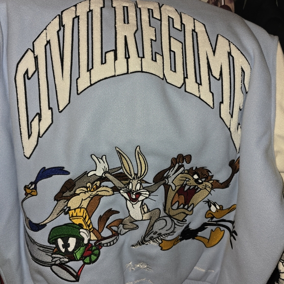 Civil Regime Looney Tunes Blue and White Varsity Jacket - Picture 2 of 2